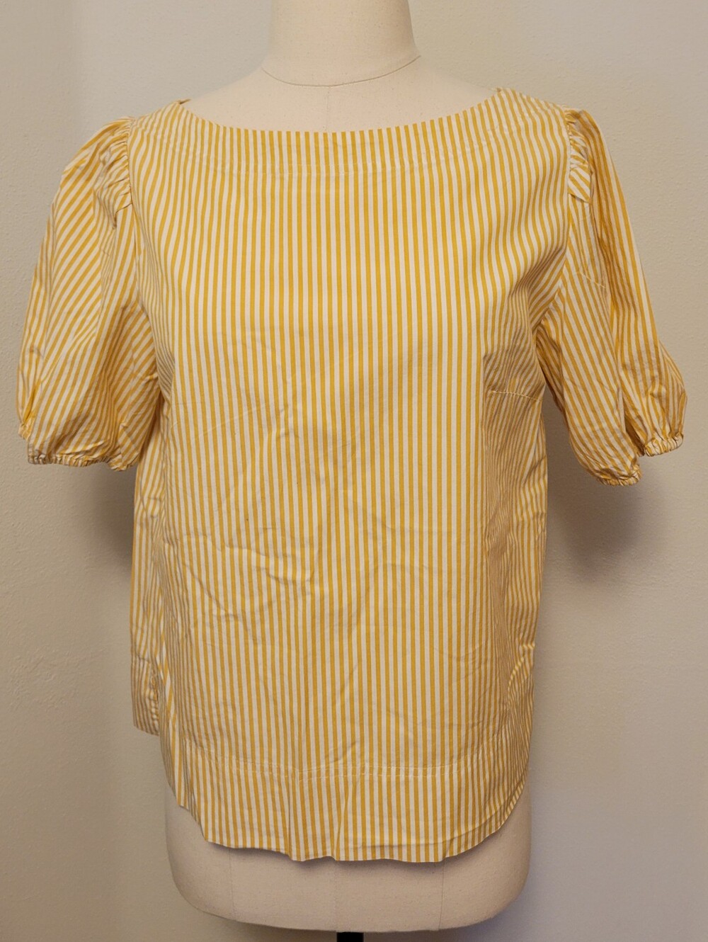 J. Crew Yellow Striped Puff Sleeve Top S